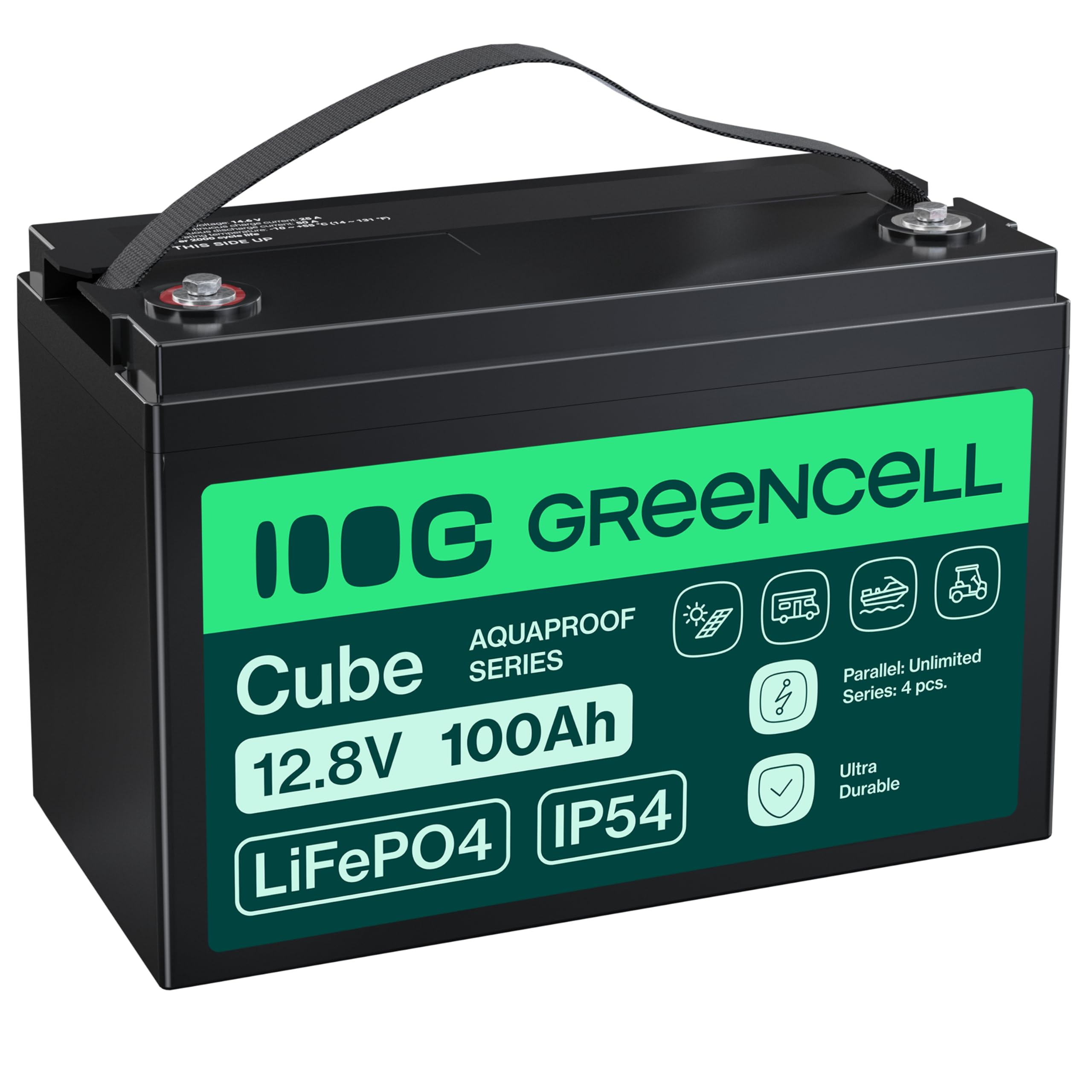 Green Cell Cube LiFePO4 akumulator 100 Ah 12,8 V (1280 Wh) – akumulator litowo-żelazowo-fosforanowy do samochodów kempingowych, łodzi, instalacji solarnych, systemów off-grid, z BMS, lekki i