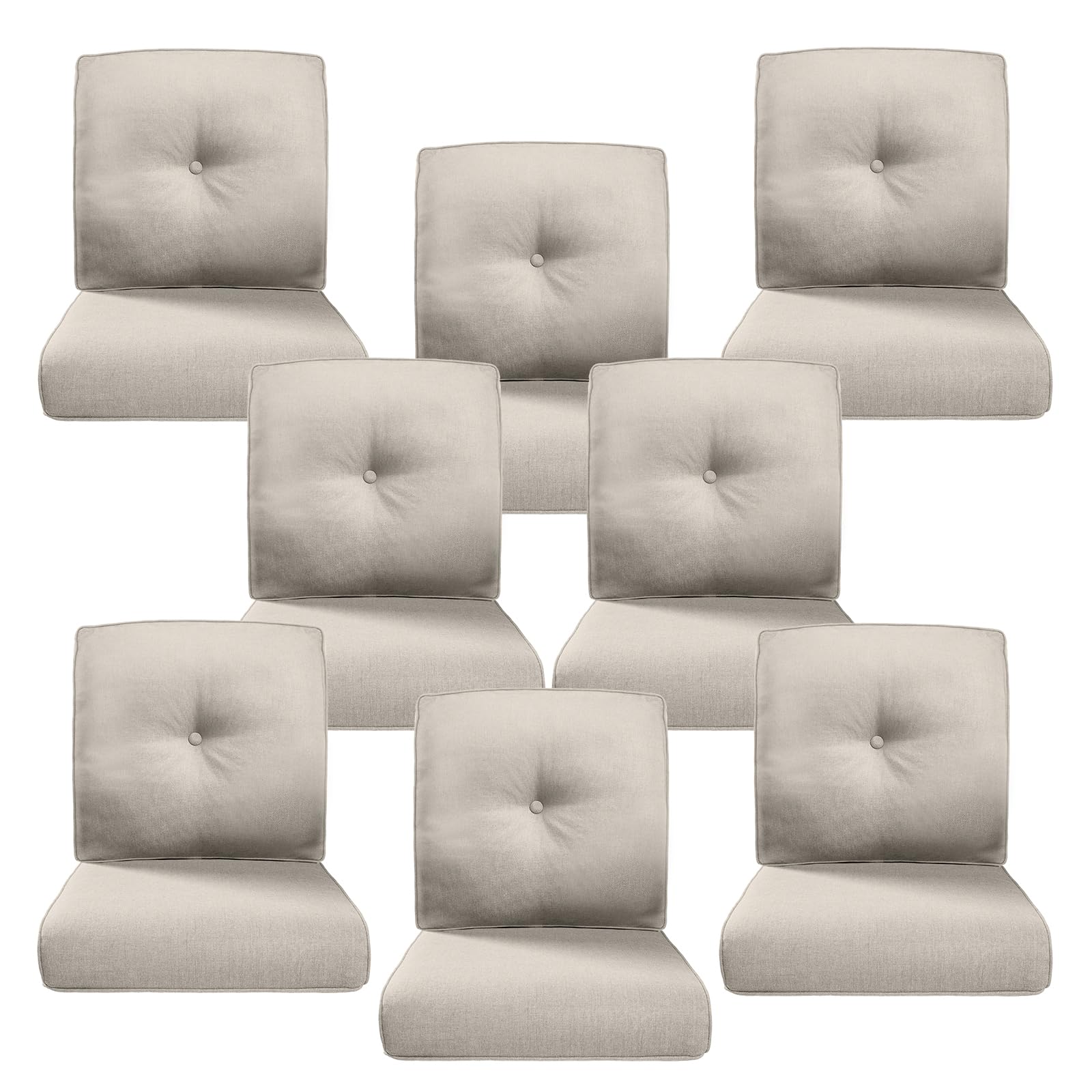 Luxury 4" Thick Outdoor Cushion Set of 8 - 22x24 Patio Furniture Cushions with 28D High-Density Foam, Water-Resistant &amp; Fade-Resistant Fabric, Removable Covers for Patio Furniture Sofa Couch -Beige