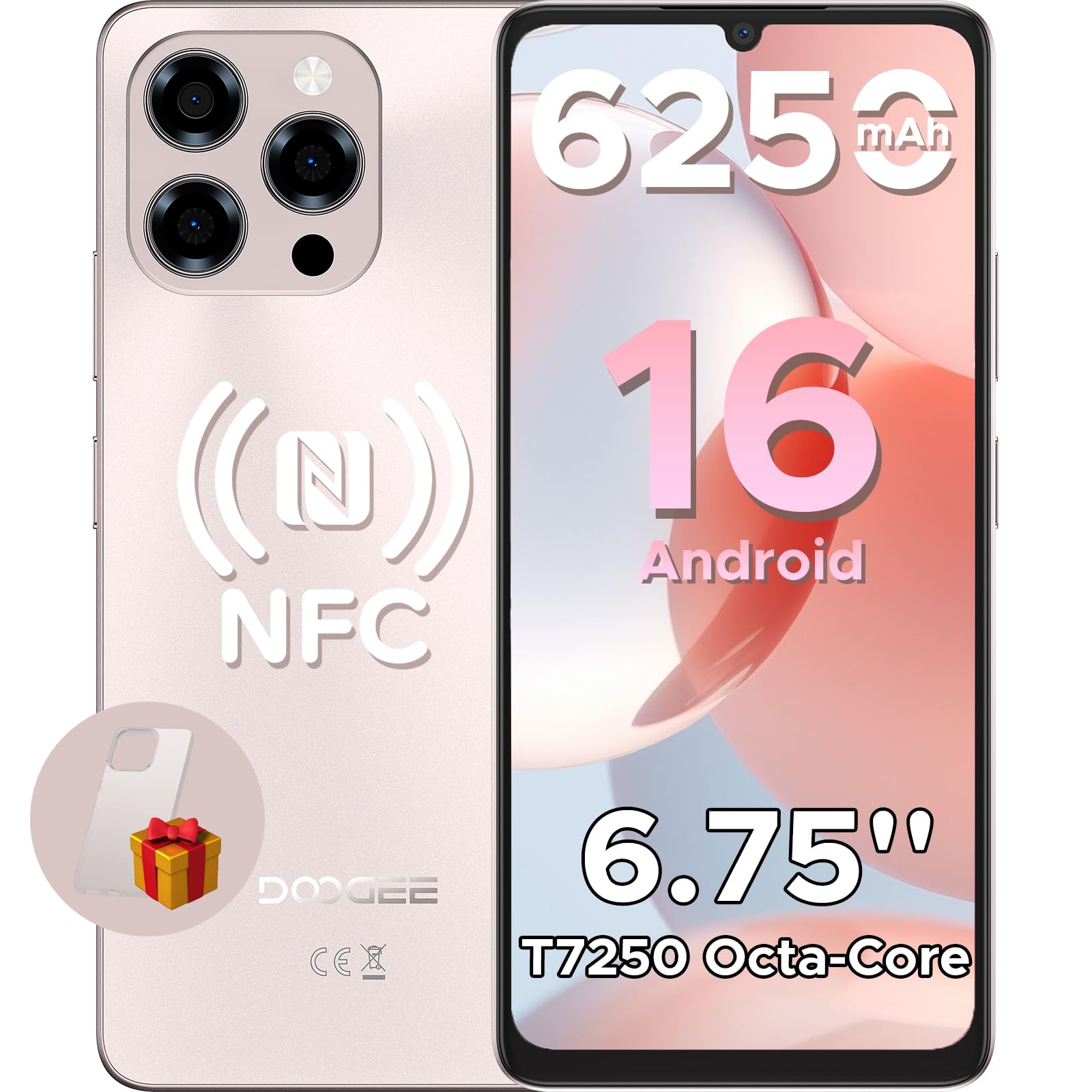 DOOGEE Note 58 Pro Smartphone Android 16, (8+24)GB+256GB/TF 2TB Cellulari, 6250mAh Telefono Cellulare, 6.75" 90Hz Octa-Core Telefoni,16MP+8MP/Fingerprint/Face ID/4G Dual SIM/Widevine L1/OTG/Tipo-C/NFC