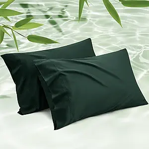 Bedsure Cooling Pillow Cases Standard Size, Rayon Derived from Bamboo Standard Pillowcases Set of 2, Breathable & Silky Soft Bedding Pillow Covers with Envelope Closure, Mallard Green, 20x26 Inches