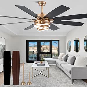 Gold Ceiling Fans with Lights, 72 Inch Large Modern Ceiling Fan with Remote Control for Living Room Kitchen, Dimmable, 6 Speed Reversible DC Motor, Dual Finish