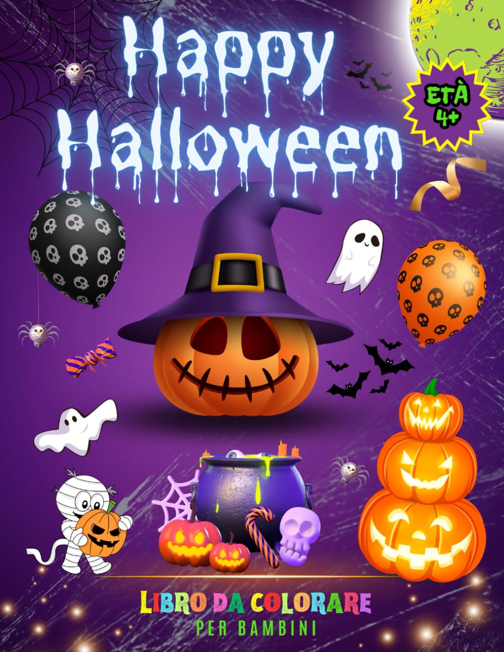 Happy Halloween: libro da colorare per bambini, 50 immagini per bambini dai 4 anni, album da colorare con zucche, pipistrelli, fantasmi, streghe e tanto altro