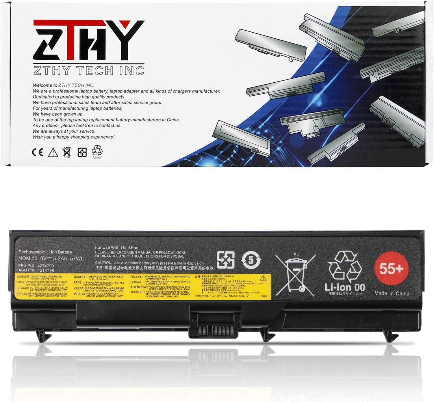ZTHY 55+ T410 Laptop Battery for Replacement Lenovo ThinkPad T510 T520 W510 W520 L412 L420 L512 SL410 SL510 0A36303 42T4799 42T4751 42T4235 42T4753 42T4796 45N1001 45N1005 57wh