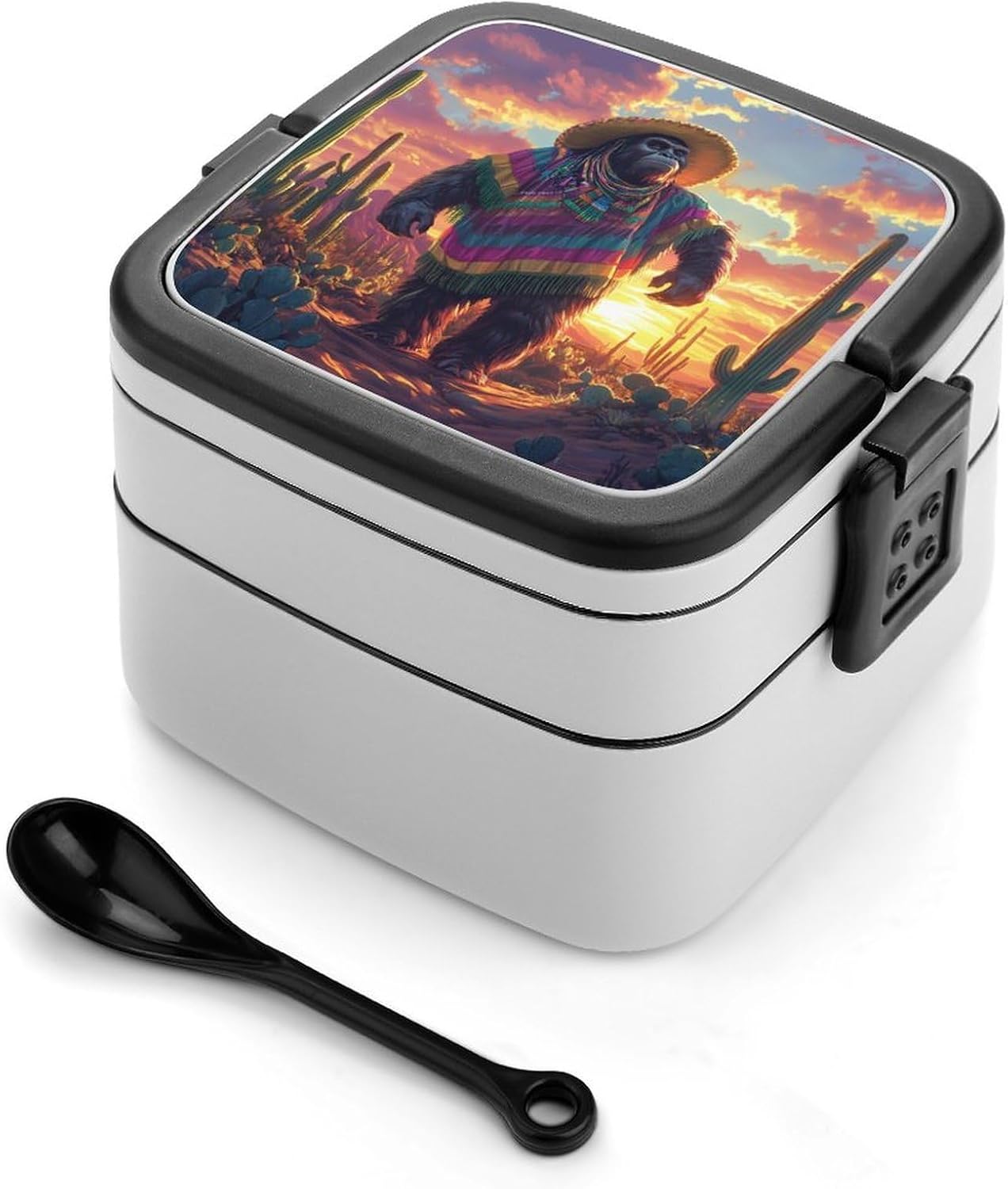 Guardian Bigfoot Sasquatch Bento Box with Spoon 2 Layer Food Container Cute Lunch Box for Travel Dining Work