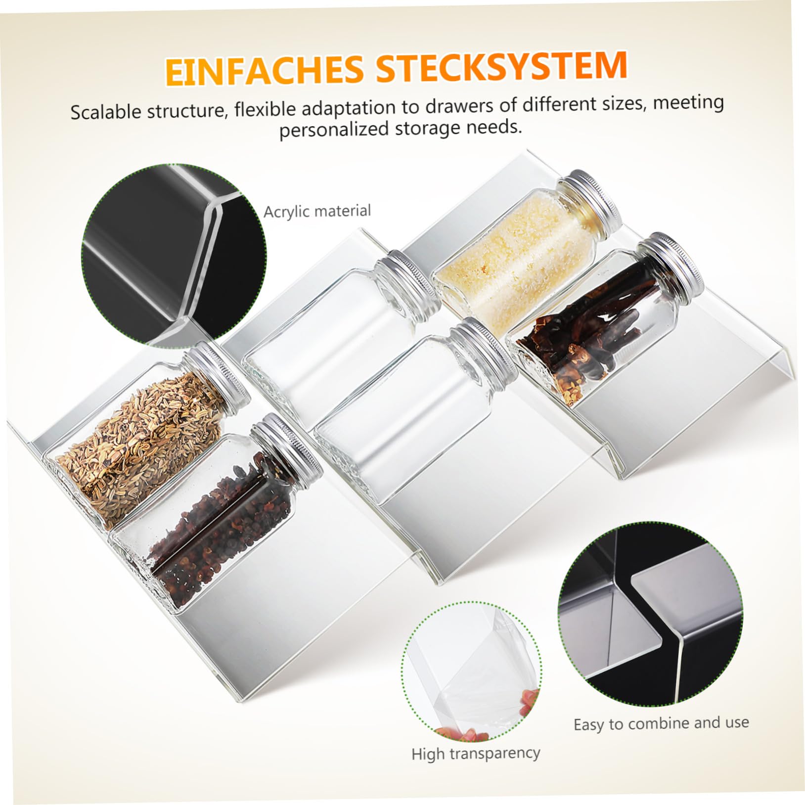 Ausziehbarer Gewürzschubladen Organizer 4 Stück aus Acryl