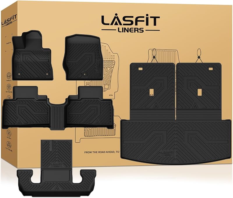 LASFIT Floor Mats for Ford Explorer 2022-2025 2026 6 Seats with Cargo Liner | Custom Fit All Weather Protector TPE Easy Clean Floor Liners with Trunk Backrest Mat Car Mats for Explorer Accessories, Black