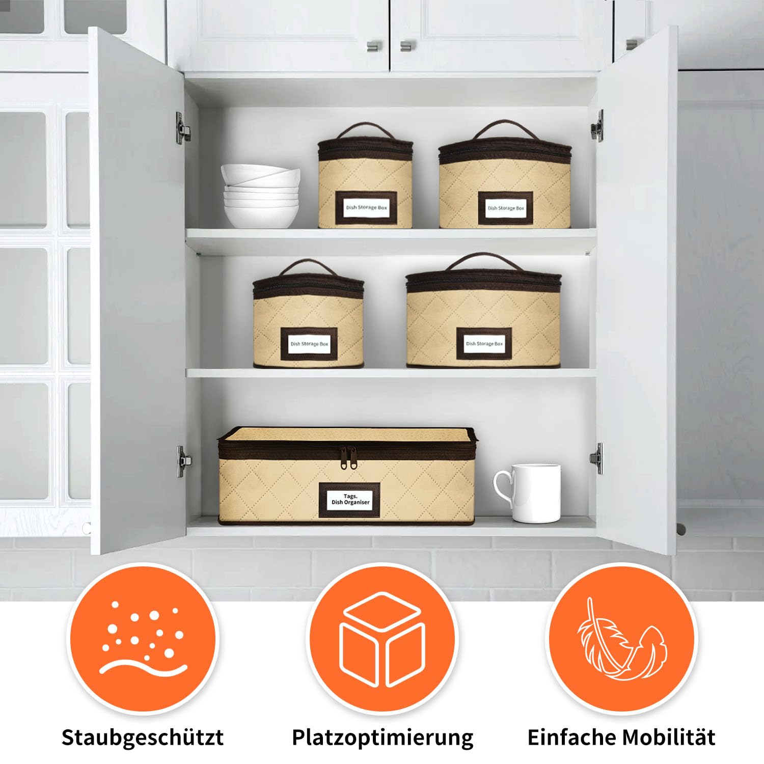5-tlg. Geschirrbox Set für Umzug, Umzugskartons mit Trennwand Tab-Fenster Stapelbar Harte Schale, Gläserkarton Für Porzellan, Gläser, Teller, Platzsparend – Küche, Camping