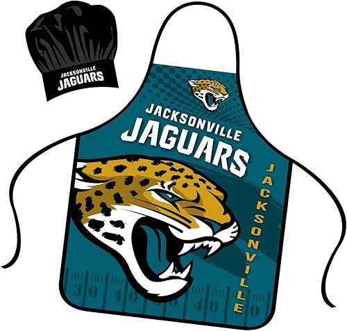Mojo Licensing Jacksonville Jaguars Delantal Sombrero de Chef Conjunto a todo Color Tamaño Universal Tie Back Grilling Tailgate BBQ Cooking Host,