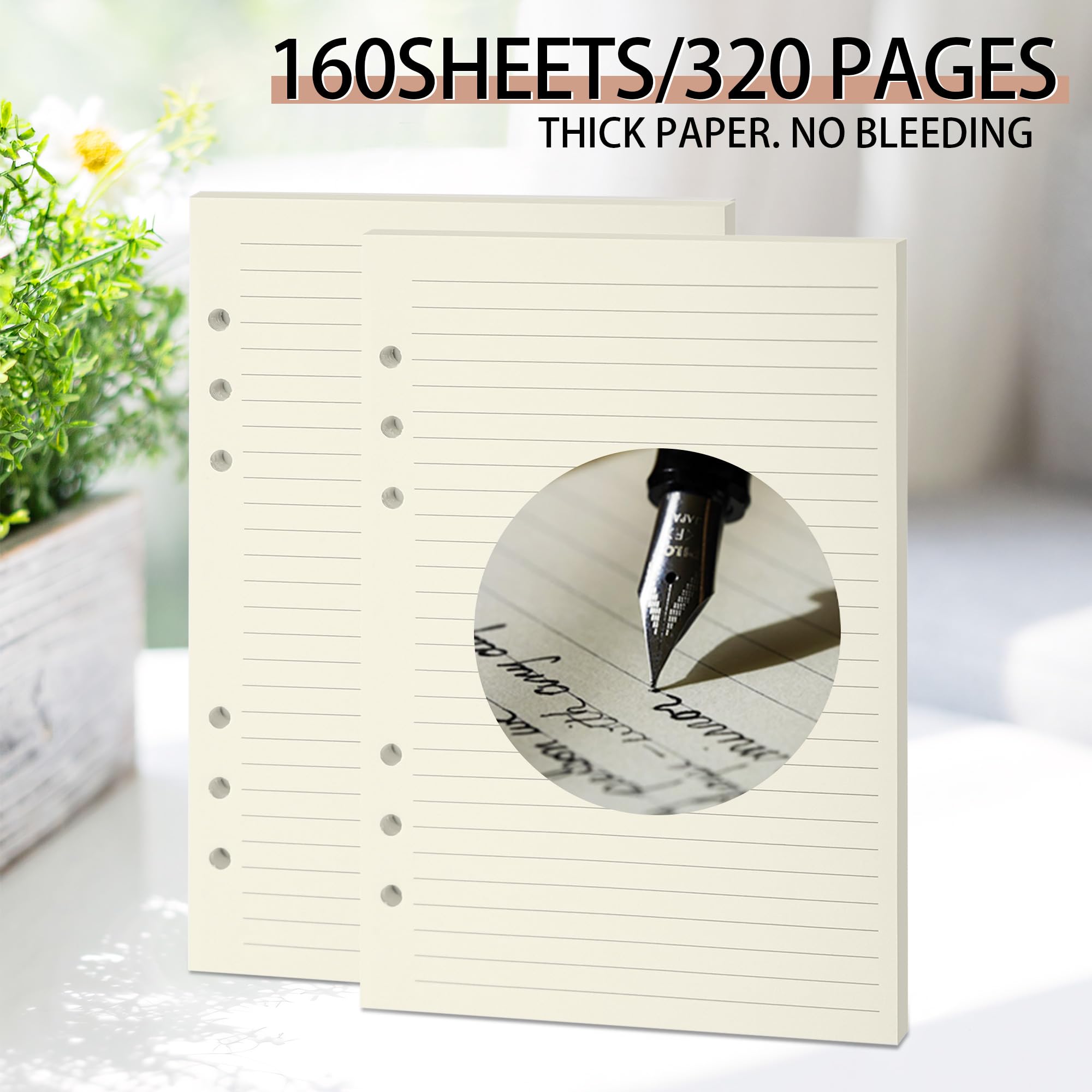 A5 Ruled Refills Inserts for 6-Hole Binder, 2 Packs Loose Leaf Planner Filler Paper,Planner Inserts (Beige Lined-160 Sheets, A5) - Image 4