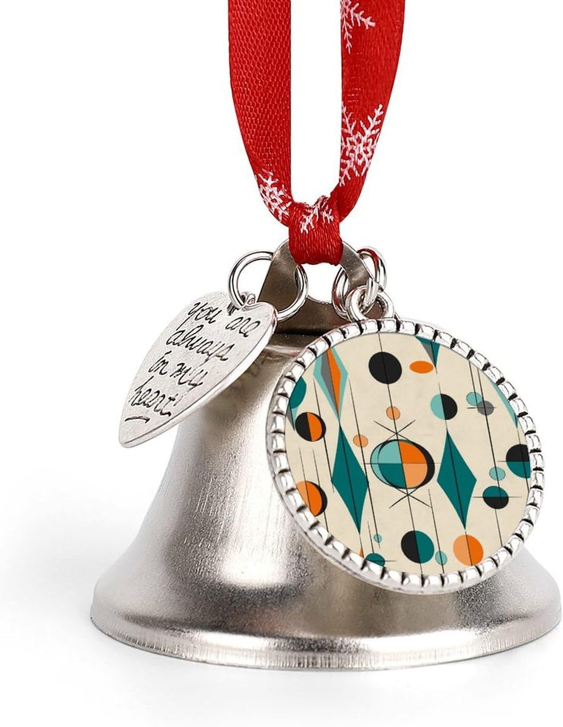 Mid Century Geometric Christmas Bells Ornaments Tree Jingle Bells Decors Xmas Silver Bell Hanging Decoration Pendants for Weddings Parties Christmas Wreaths