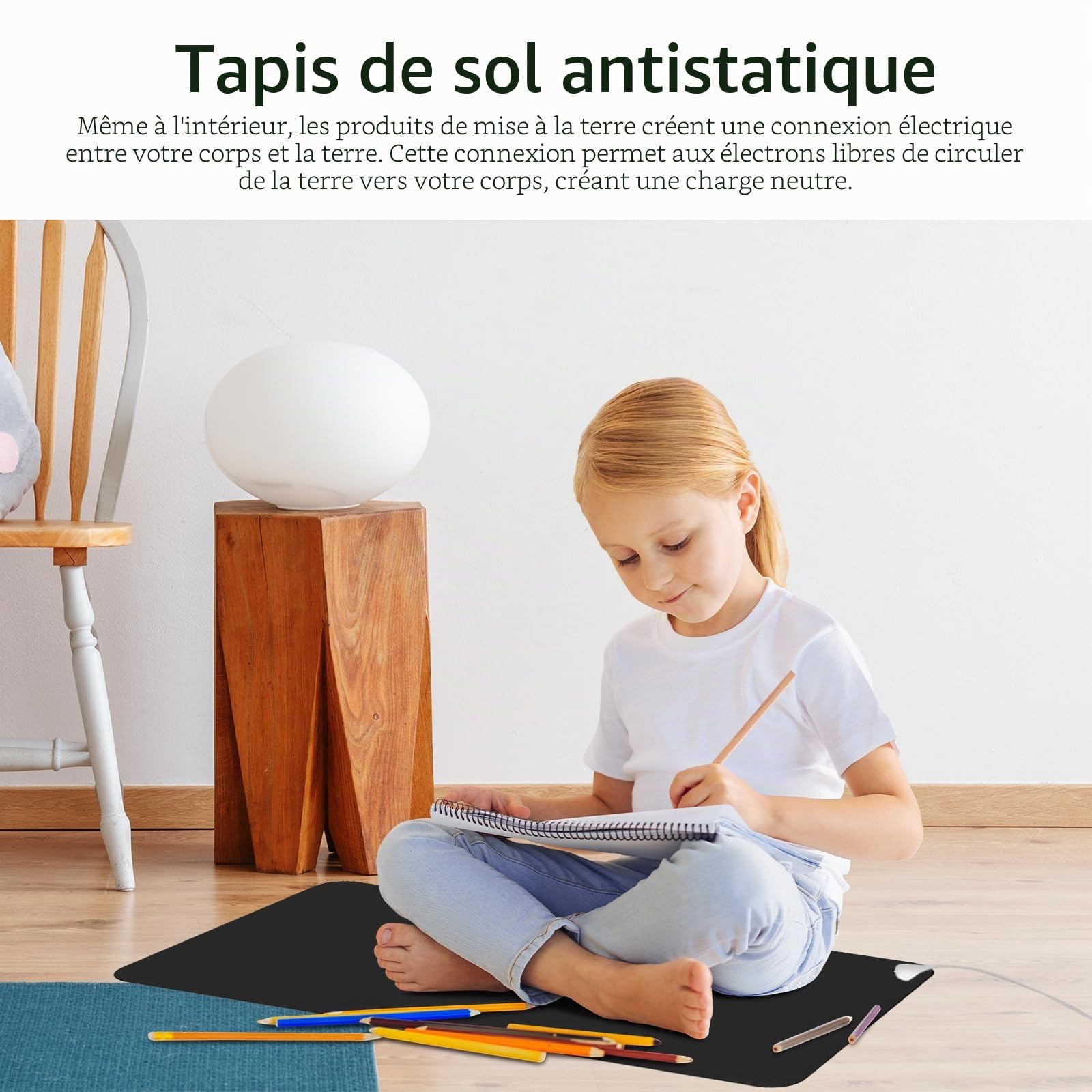 Tapis de Mise à la Terre OUGPIU, 60 x 40 cm, Noir, Tapis de Souris Antistatique, Universel, Tapis de Bureau, Table, Canapé, Yoga