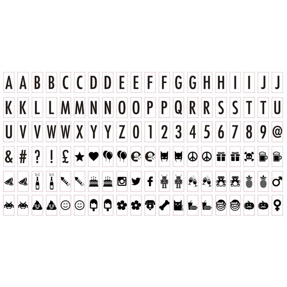 Ginger Snap120 Piece Spare Black Letters Pack Characters, People, Symbols, Pictures and Animals For Lighting Cinema Light Box A5 Size