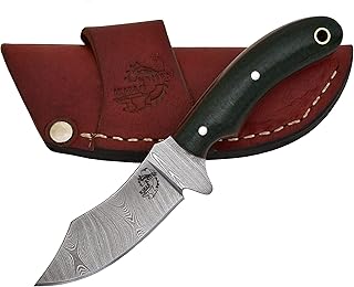 Knives Ranch Durable Handmade Damascus Steel Knife Full Tang Little-finger Skinner with Kale Green Micarta Handle and Quality Horizontal Cowboy Crossdraw Sheath Snug Fit (2085-KALE) - Knives Ranch