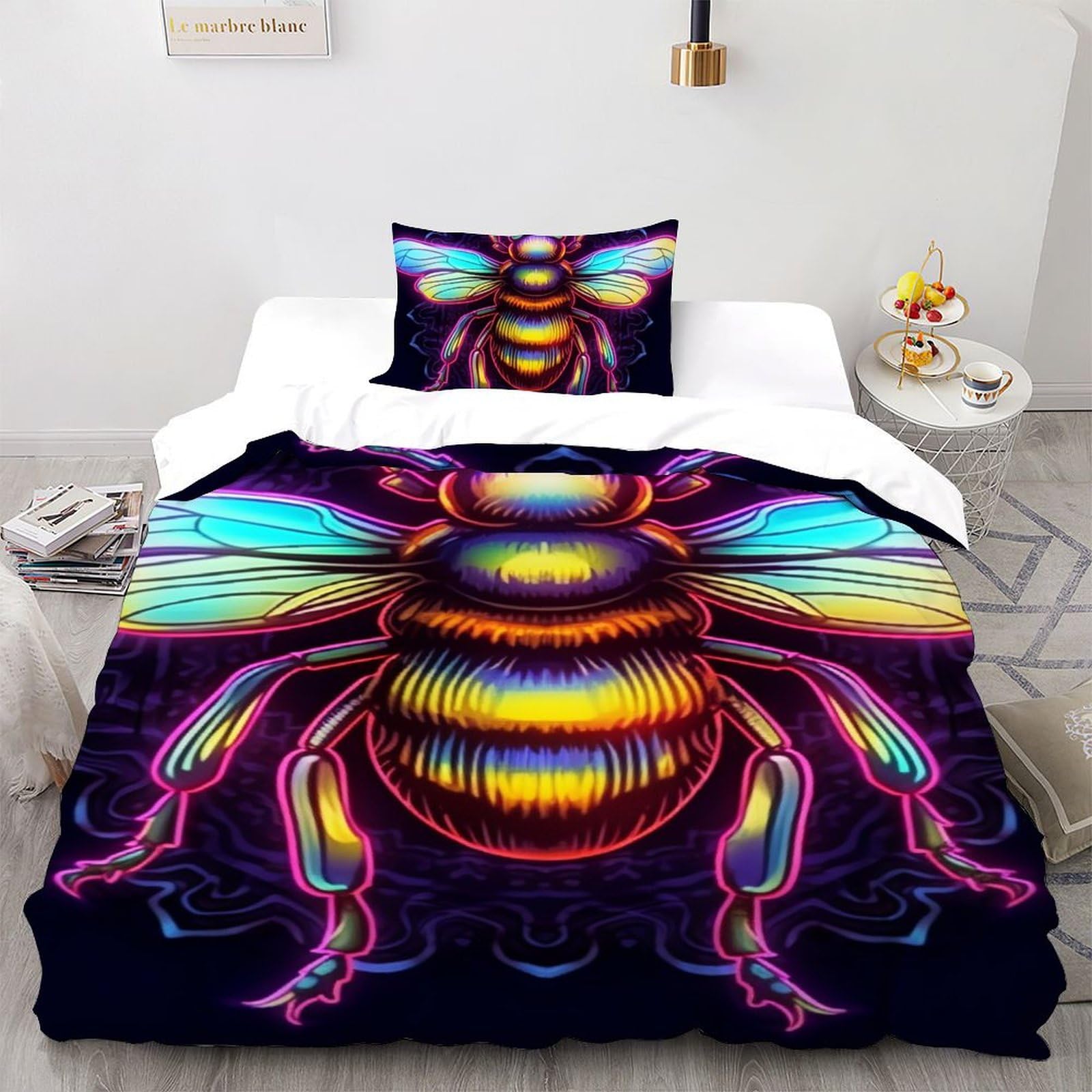 Housse de couette microfibre abeille 135x200cm lavable sans décoloration parure single