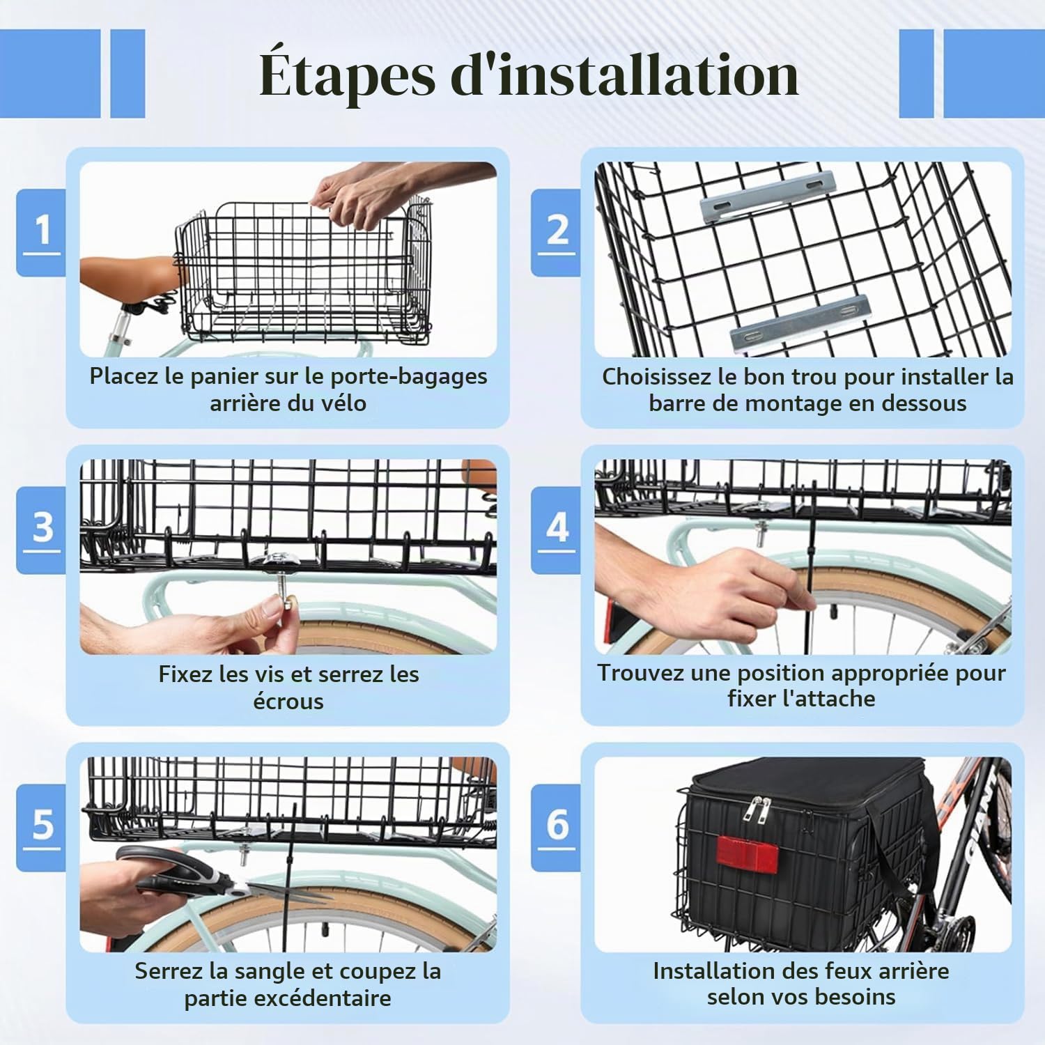 Panier à vélo arrière, Panier Pliant pour vélo avec Doublure imperméable Amovible, Filet de Chargement, Housse imperméable et Bande réfléchissante