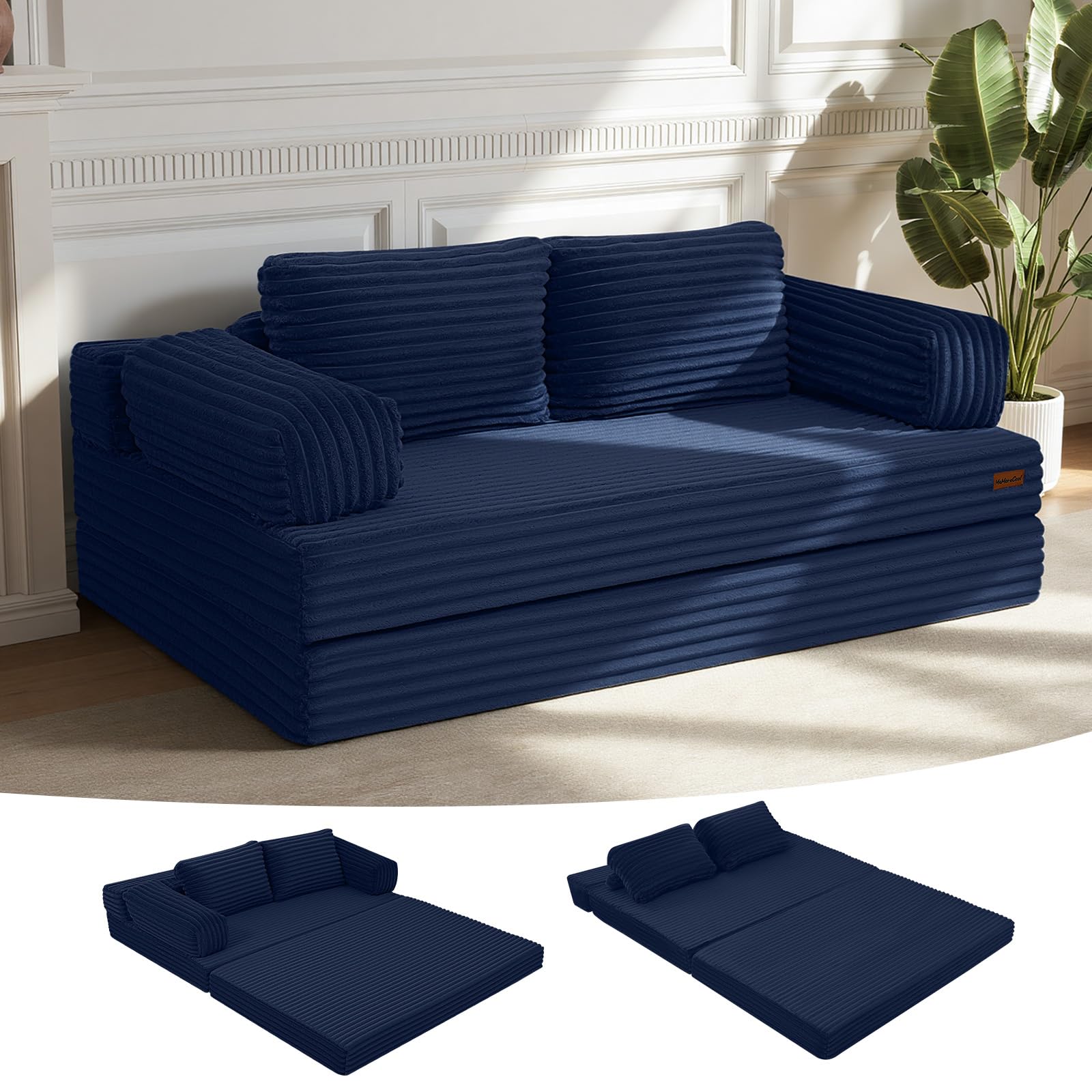 Photo 1 of ***missing pillows***MeMoreCool Convertible Sofa Bed, Folding Floor Couch Bed Queen, Pull Out Sleeper Couch with Pillows, Fold Out Futon Sofa for Bedroom Living Room Small Space, Corduroy Navy