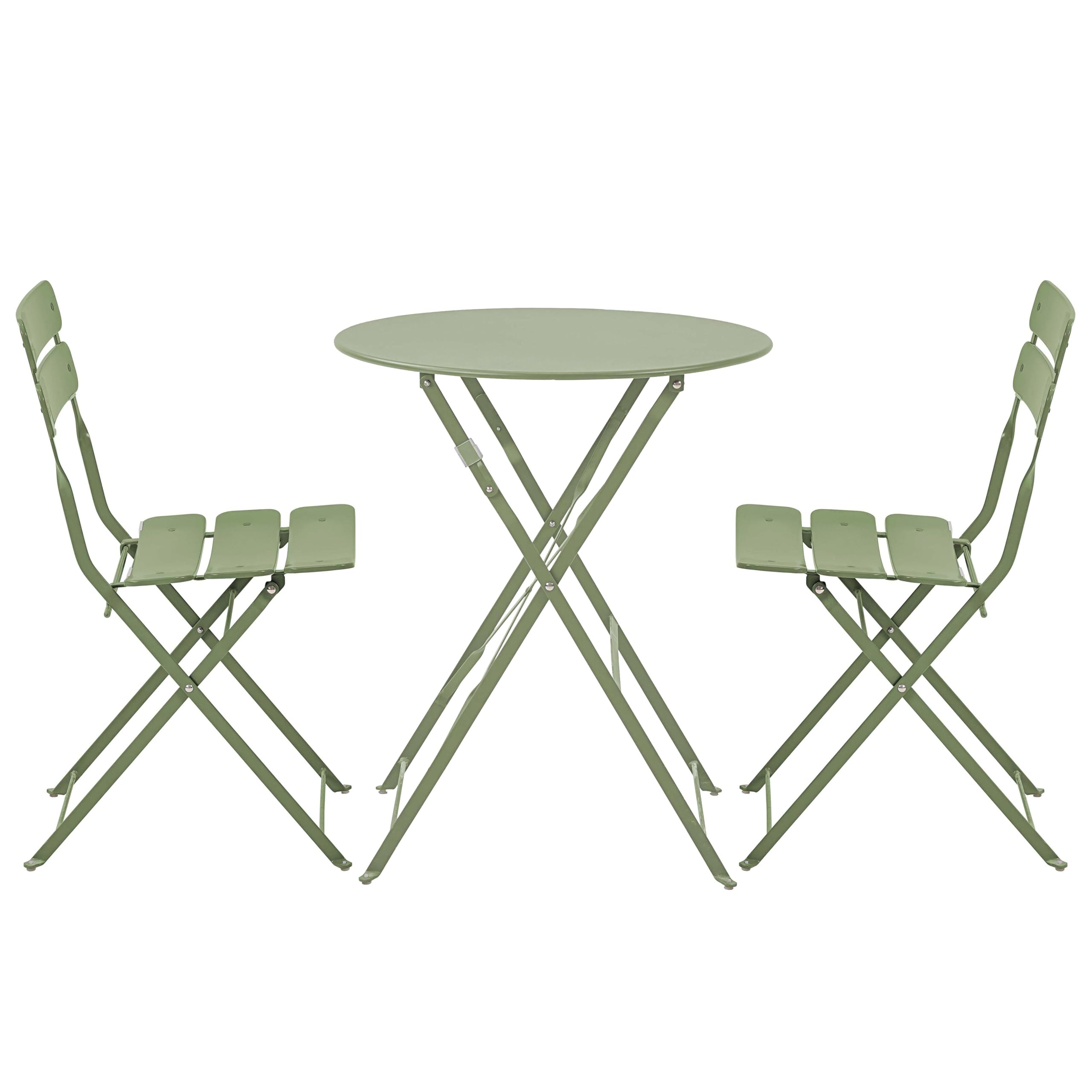 Oviala Table de terrasse Ronde Pliante et 2 chaises Pliantes Vert Tilleul