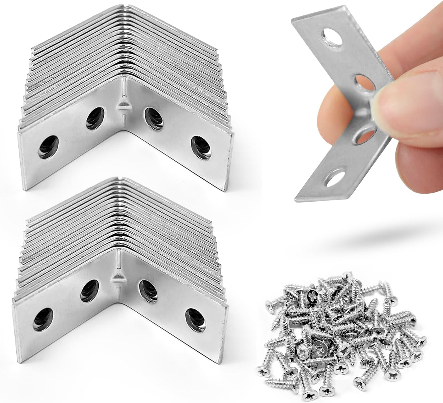 ZAVIA Angle Brackets Corner Bracket for Wood 32 Pcs | 25mm x 25mm x 13mm | Galvanised Steel Brackets with 128 Screws for Fixing and Repairing Furniture, Shelves, Windows and Cabinets