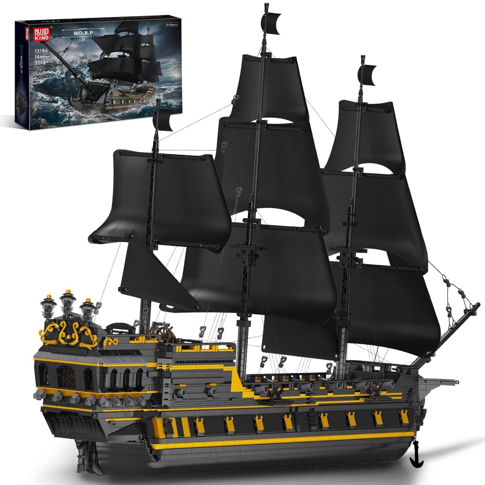 Mould King Pirate Ship Model Building Blocks Kits, Black Pearl Ship MOC Model Set to Build, Large Pirates Ship Boat Model Blocks Assembly Toy(5266 Pieces)