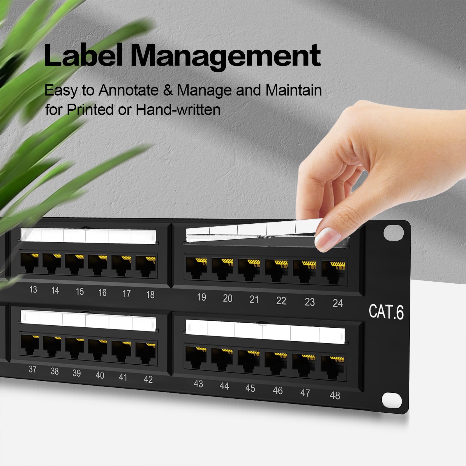 Patch Panel 48 porte montaggio a rack o montaggio a parete Cat6 2U Patch Panel di rete 19" RJ45 Patch Panel per rete 10 Gigabit, 110 o Krone Impact Tools compatibile (Cat6)