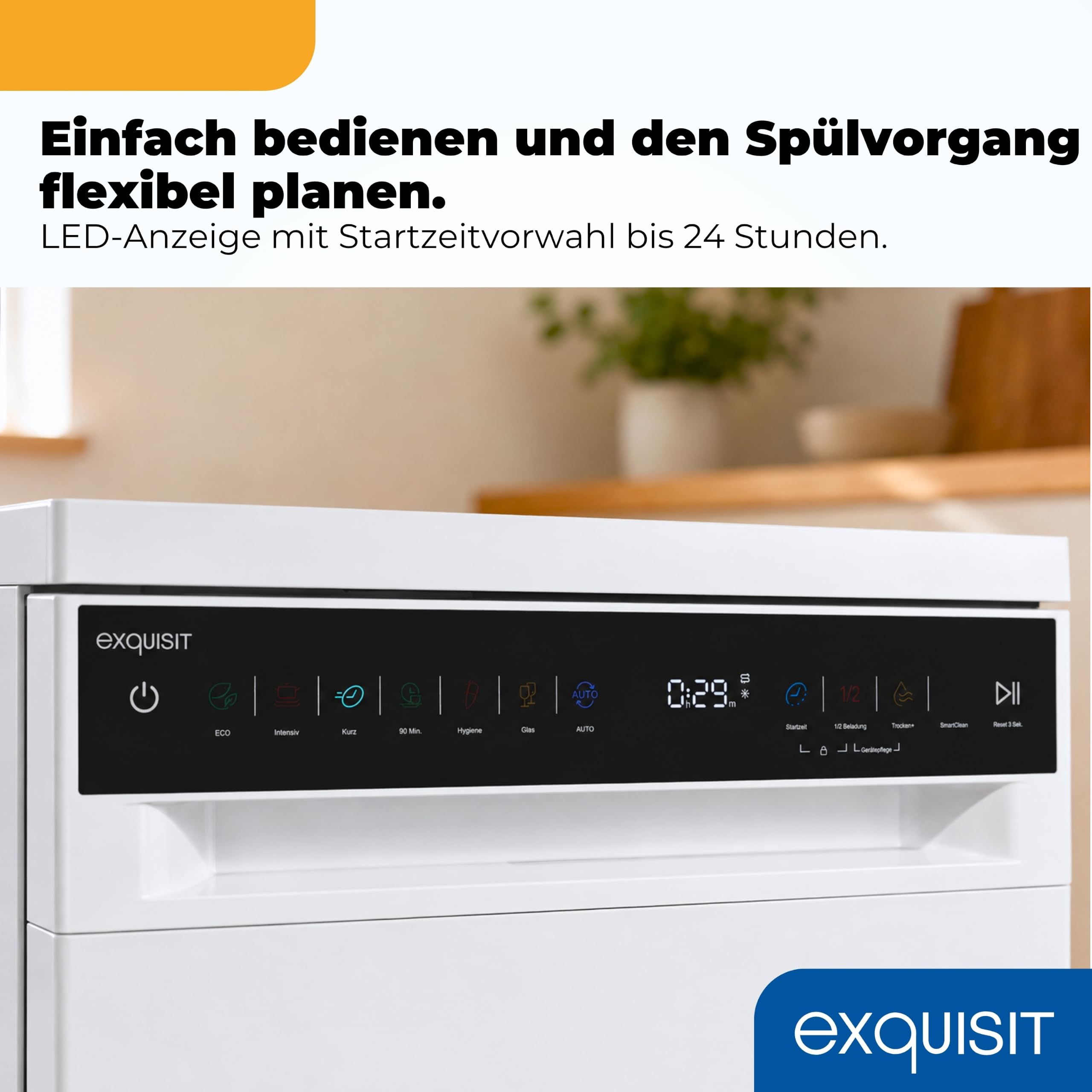 Exquisit Geschirrspüler 11 Maßgedecke | Energieklasse C | 7 Programme | Eco, Intensiv & Glas | Aquastop | Besteckschublade | Extra-Trocknung | Startzeitvorwahl 24 h | Unterbaufähig | Weiß