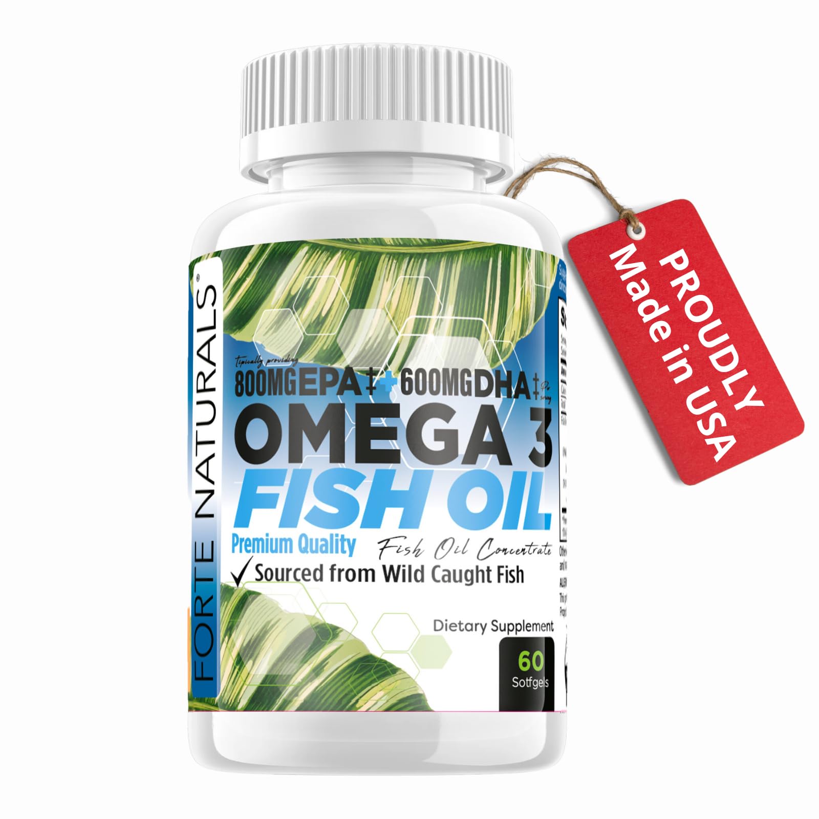 FORTE NATURALS Omega 3 Fish Oil 2000mg HIGH Potency 800mg EPA DHA 600mg BURPLESS Supplement Non GMO Omega 3 Fatty Acid Supplements HIGH DOSE Fish Oil for Dogs Cats Humans Made in USA