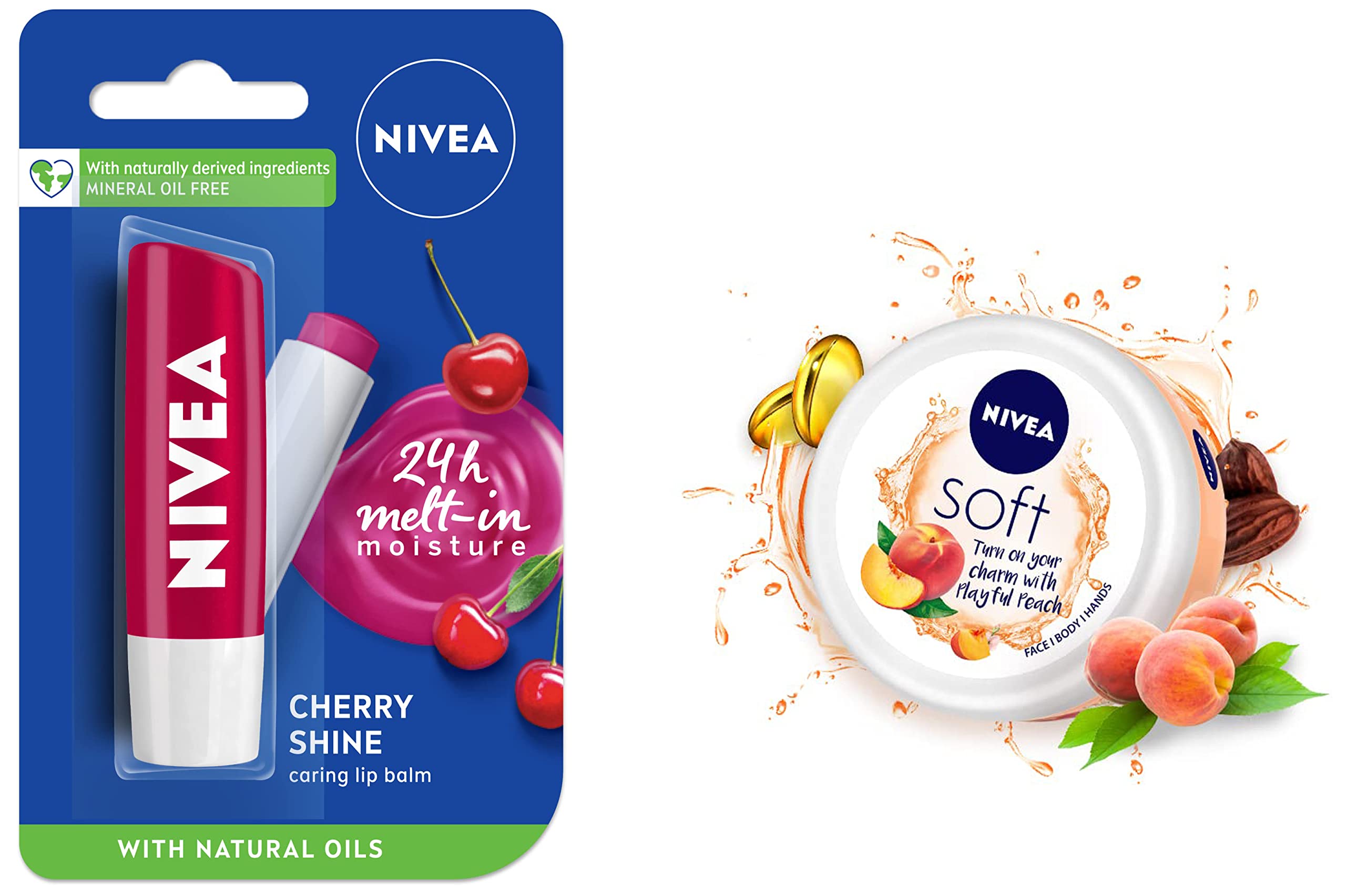 NIVEA Lip Balm, Glossy Finish - Fruity Cherry Shine, 4.8g & NIVEA Soft Light Moisturizer Cream, Playful Peach, with Vitamin E & Jojoba Oil for Face, Hands and Body 100 ml-image-30
