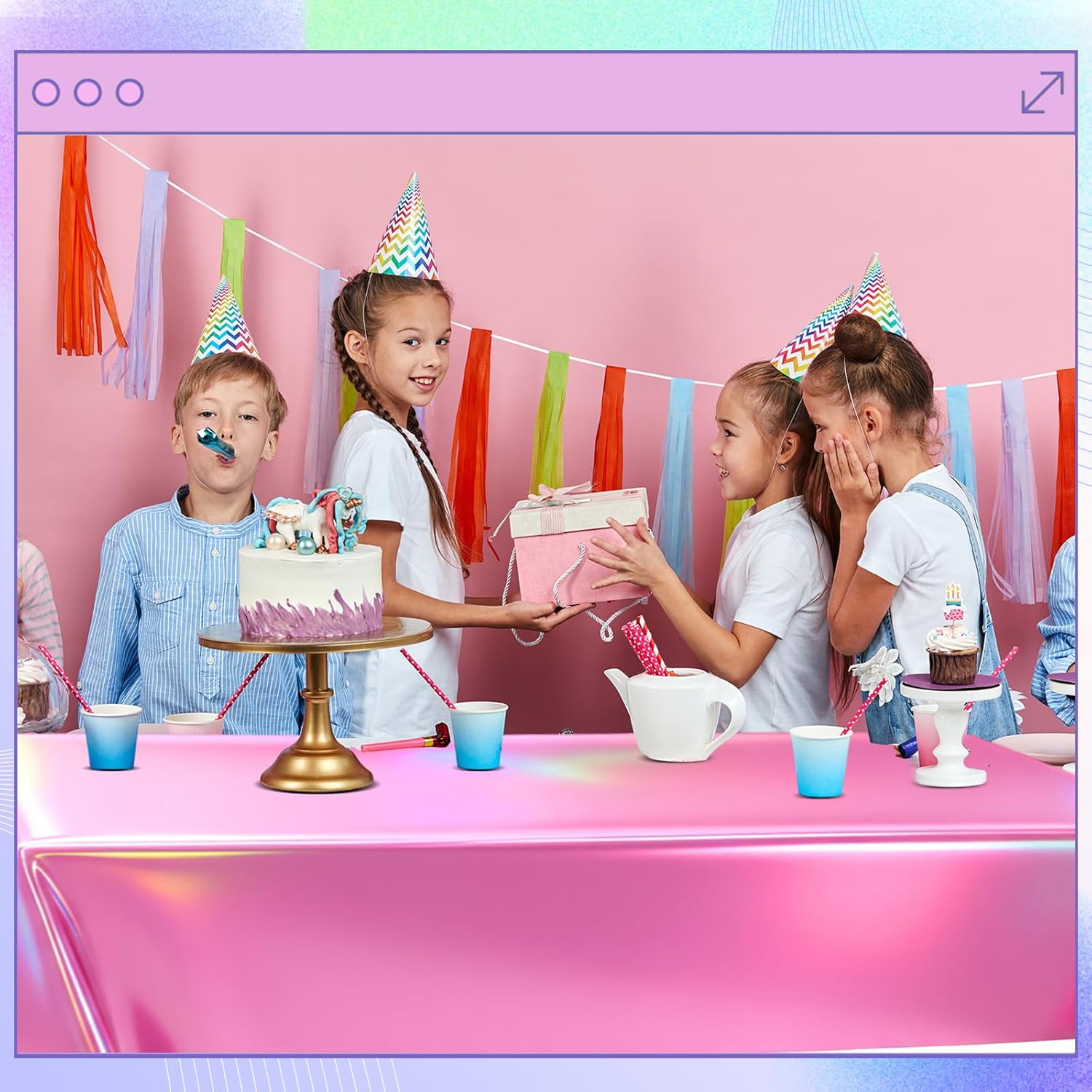 Oudain 6 Pcs Kpop Theme Party Purple & Pink & Silver Iridescent Party Tablecloth 54 x 108 Inch Plastic Rectangle Tablecloth Waterproof Table Cover for Kpop Theme Birthday Decoration