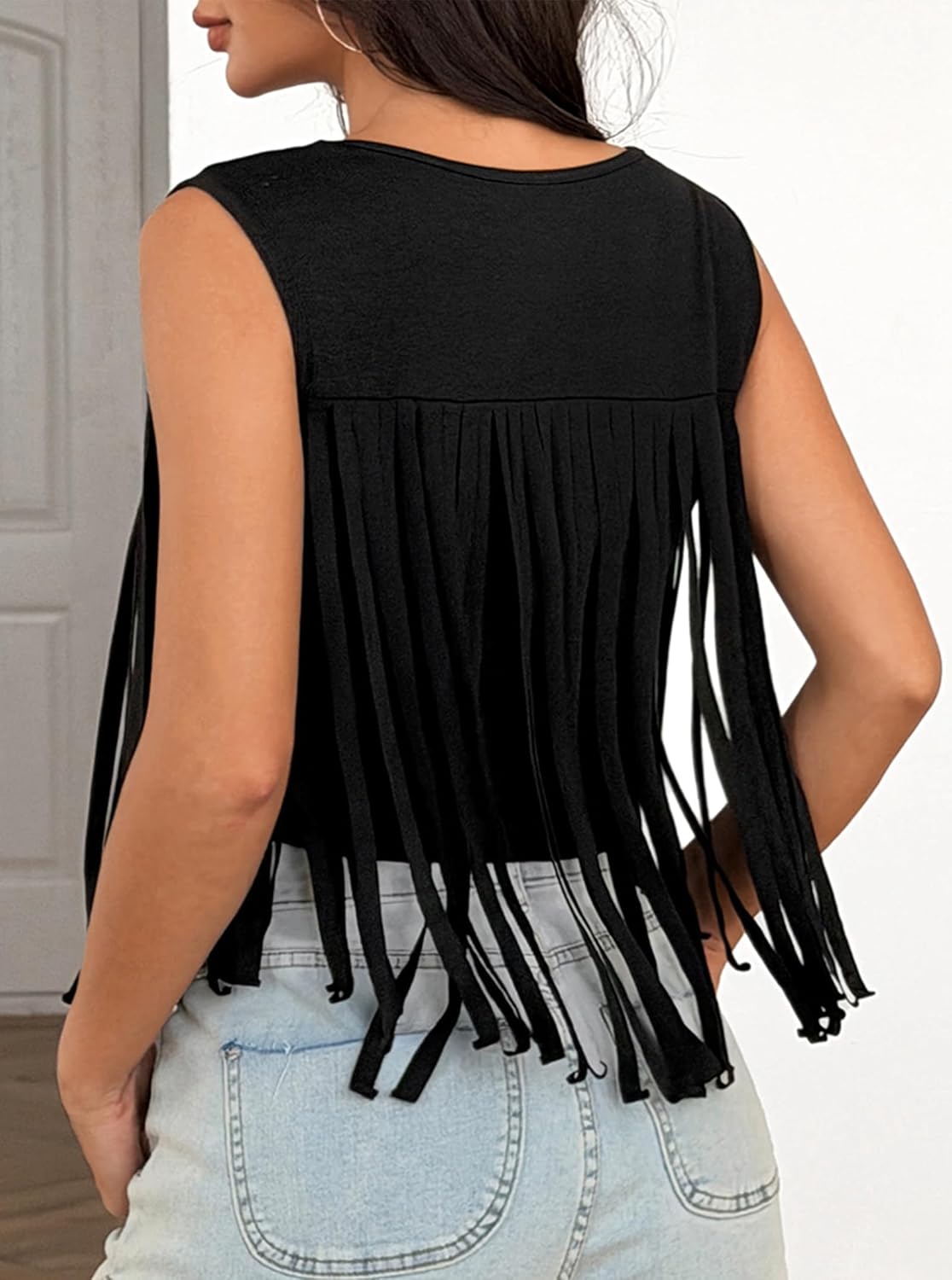 SOFIA'S CHOICE Women Fringe Crop Tank Top Summer Casual Western Cowgirl Sleeveless Tops - Image 3