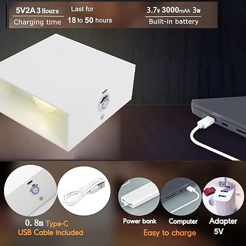 Miniatura 7 de ZYI Lámpara de pared LED para interiores con interruptor táctil, lámpara inalámbrica recargable USB para pared, lámparas de noche para dormitorio,