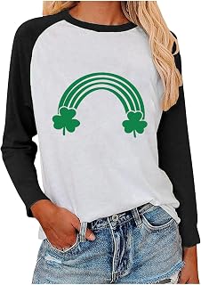 Long Sleeve St Patricks Day Sweatshirts for Women 2025 Irish Clover Print Pullover Lucky Rainbow Printed Tops