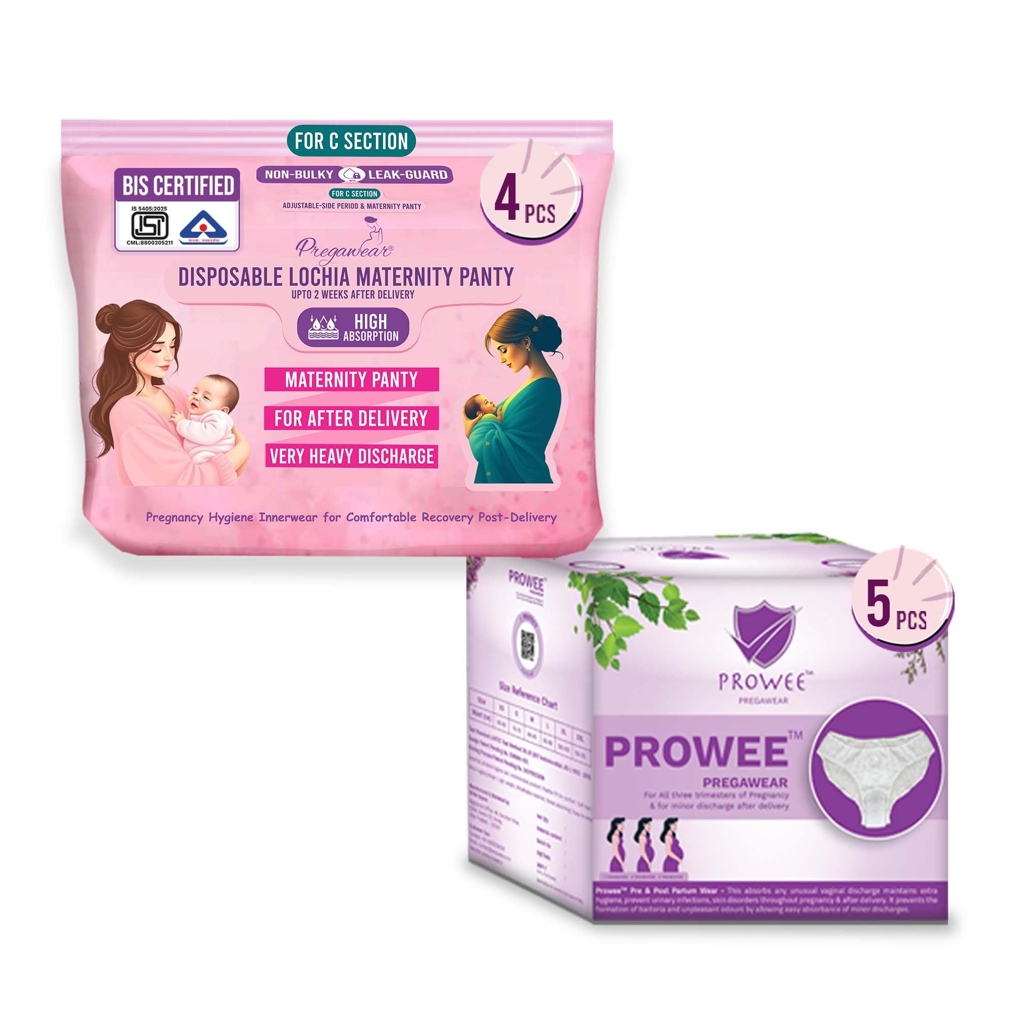 PROWEE|Pregawear Lochia Maternity Panty C Section(5) & Regular Panties(5) Combo, Soft, Breathable, Leak-Proof Underwear for New Mothers| Heavy & Light Daily Discharge Pregnancy-image-29