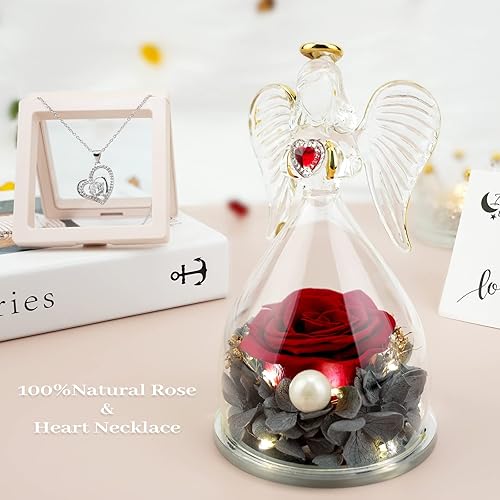 Miniatura 2 de Rosa real preservada con collar y aretes en una caja de regalo regalo romántico de flores de rosas para ella en el día de la madre día de San