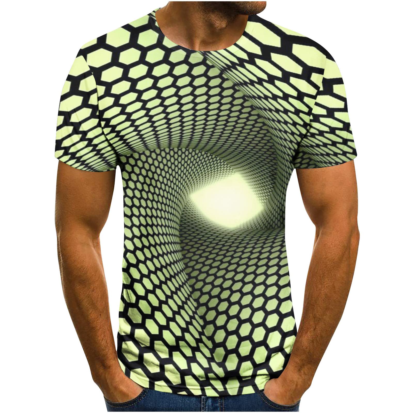 Unisex 3D Optical Illusion Print T-Shirts Short Sleeve Funny Tunnel Graphics Round Neck Tee Tops for Women and Men