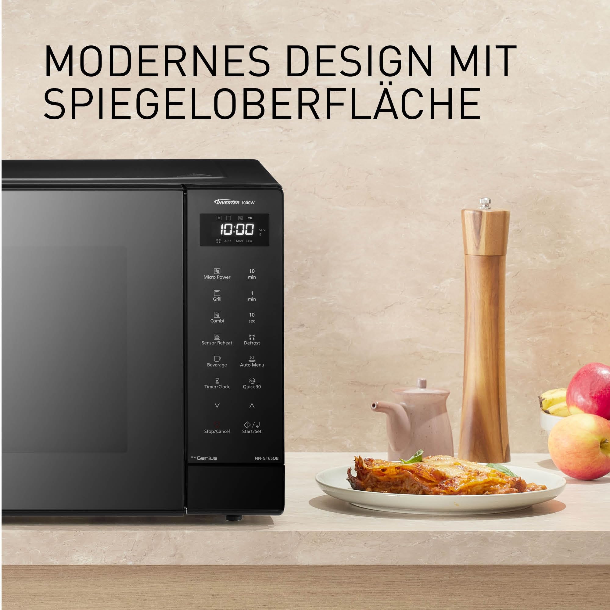 Panasonic NN-GT65QBEPG 31L Kombi-Mikrowelle mit Grillfunktion, 23 Automatische Programme,1000 W, Kombi-Kochen, 7 Leistungsstufen, Turbo-Auftaufunktion, LED-Beleuchtung, Drehteller, Schwarz