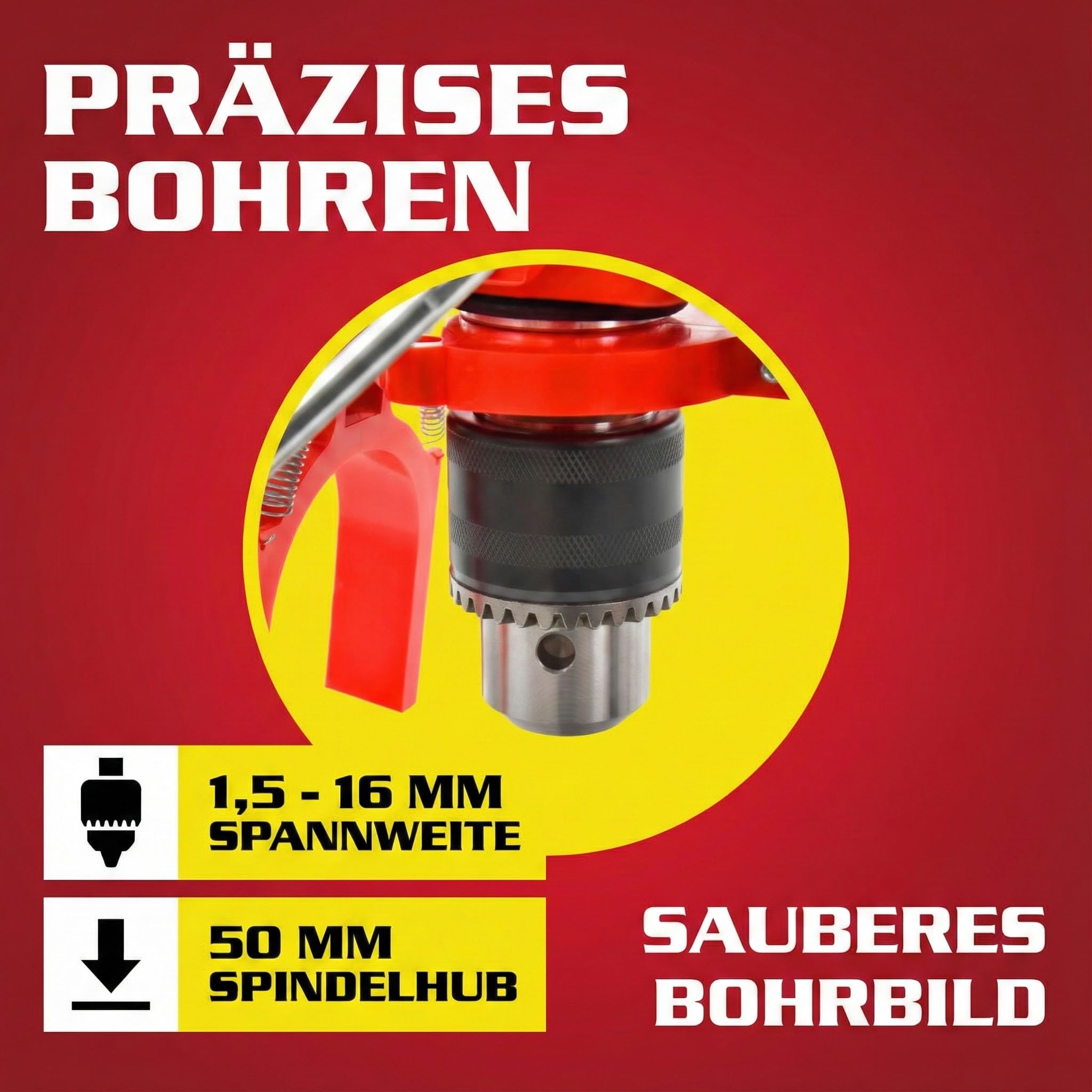 Hecht Standbohrmaschine, Säulenbohrmaschine mit starken 500 Watt – 9-stufige Dreh-zahlregelung, drehbar - und höhenverstellbarer Bohrtisch – Späneschutz - Ideale Standbohrmaschine, Tischbohrmaschine