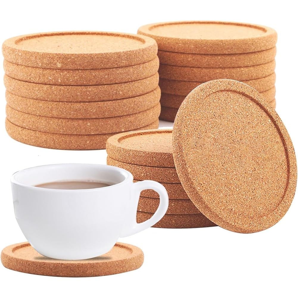 IJSDNVJNDX 18 Pcs Cork Coasters with Lip, 4 Inch Absorbent Drink Coaster,Non-Slip,Suitable for Mugs,Glasses,Coffee Coasters