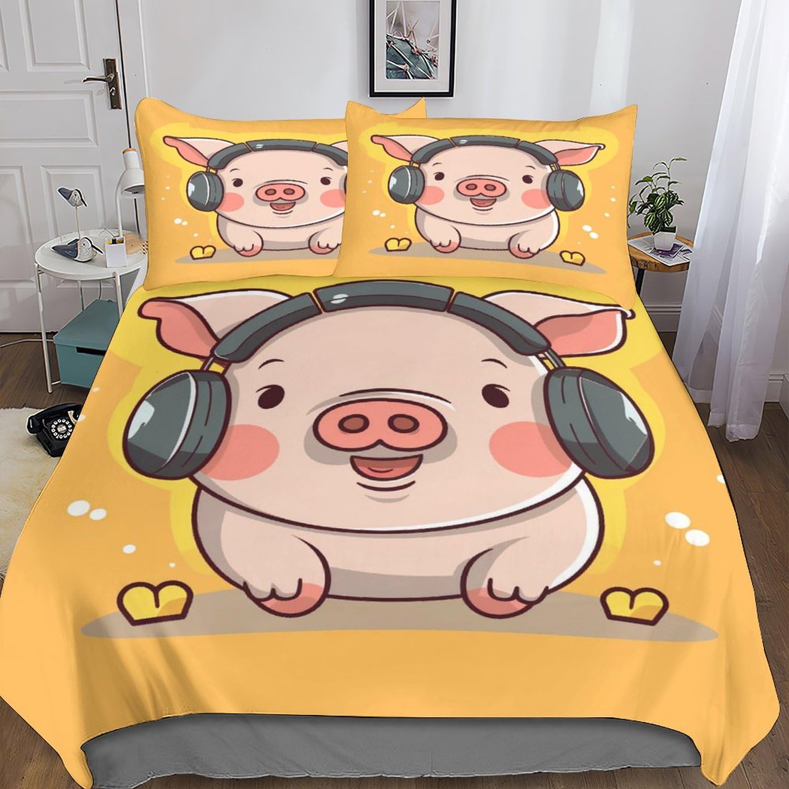 MEFESE Cute Pig 3D Printed Duvet Cover Sets with Pillow Case King Kids Kawaii Animals Quilt Cover Bedding Set–Microfiber King Comforter Cover Sets Lightweight Bed for All Seasons Double（200x200cm）