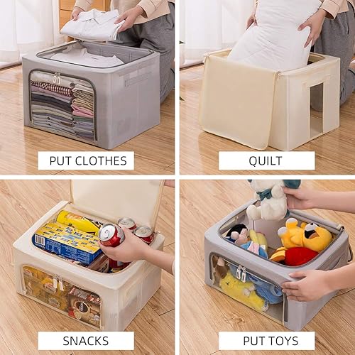 Miniatura 7 de FHSQX Storage Bins, Large Capacity Clothes Bag Organizer with Window & Carry Handles, Foldable Stackable Container Set, Closet Organization for