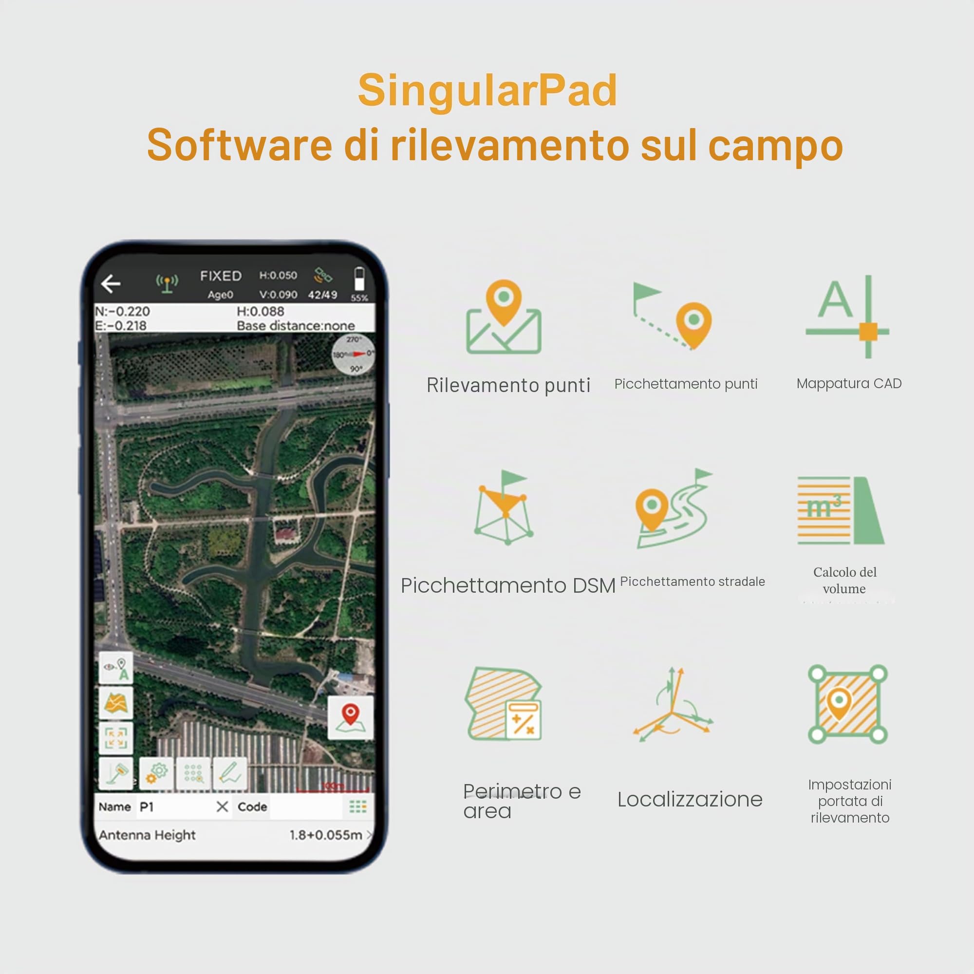 RTK GNSS Survey Equipment 60 ° Tilt Built-in IMU, dotato di Rover Handheld GPS per rilevamento e software ideale per il rilevamento del territorio, GIS