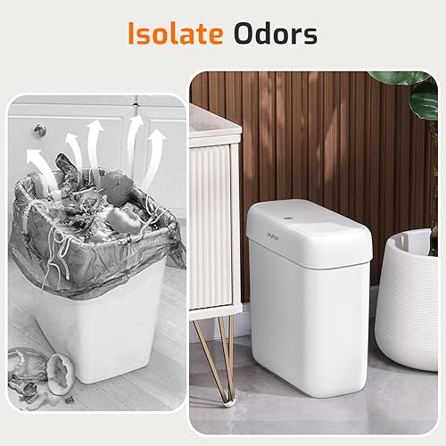 Miniatura 9 de MOPALL Cubo de basura pequeño para baño con tapa, 2.6 galones  10 L, cubo de basura delgado de plástico con tapa desplegable, mini cesta de basura a