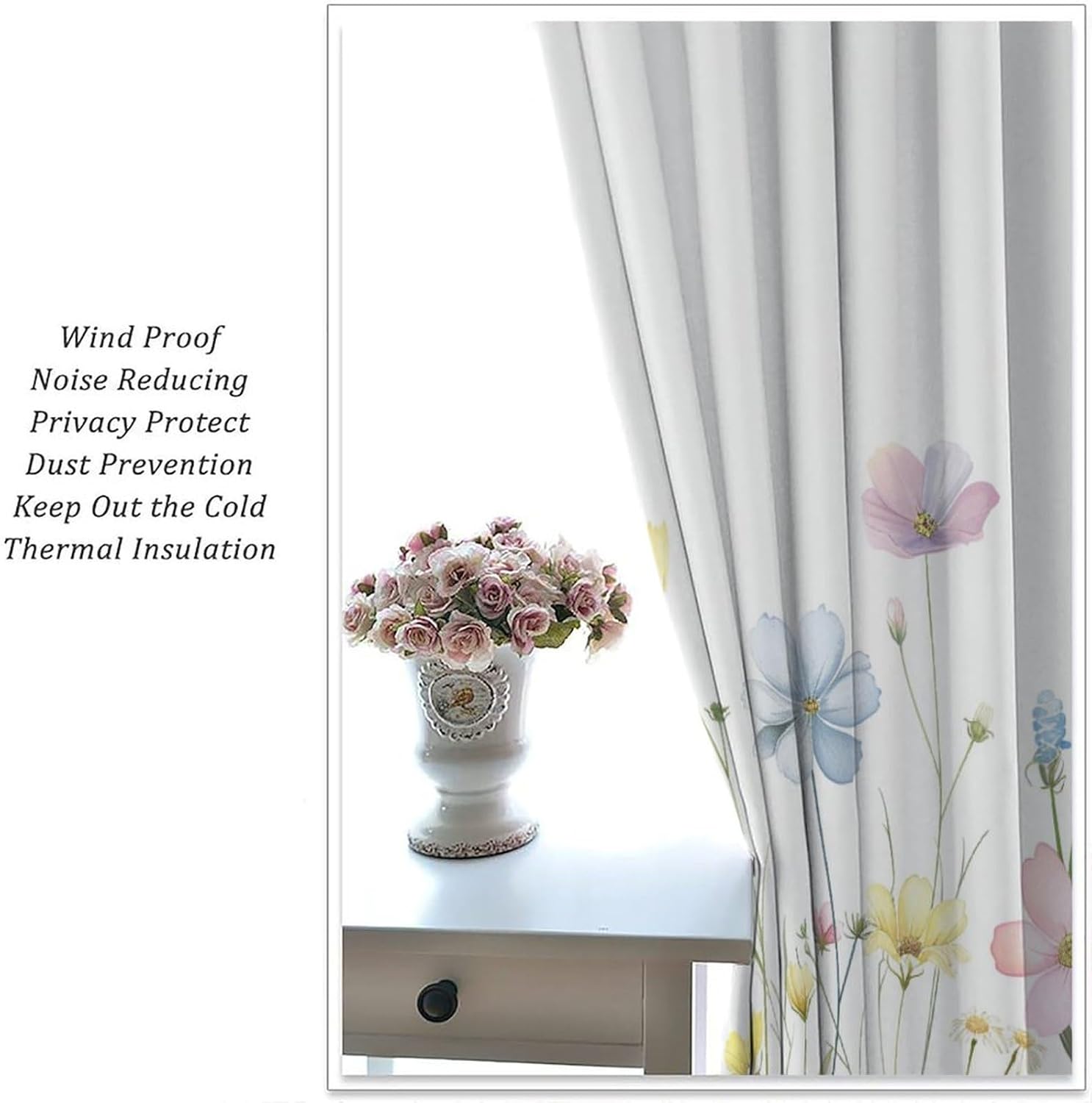 Retro Rustic Wildflower Blackout Curtains for Bedroom, Grommet Drapes Thermal Insulated Room Darkening Meadow Floral Leaf Field Curtains, 21W x 45L, 2 Panels