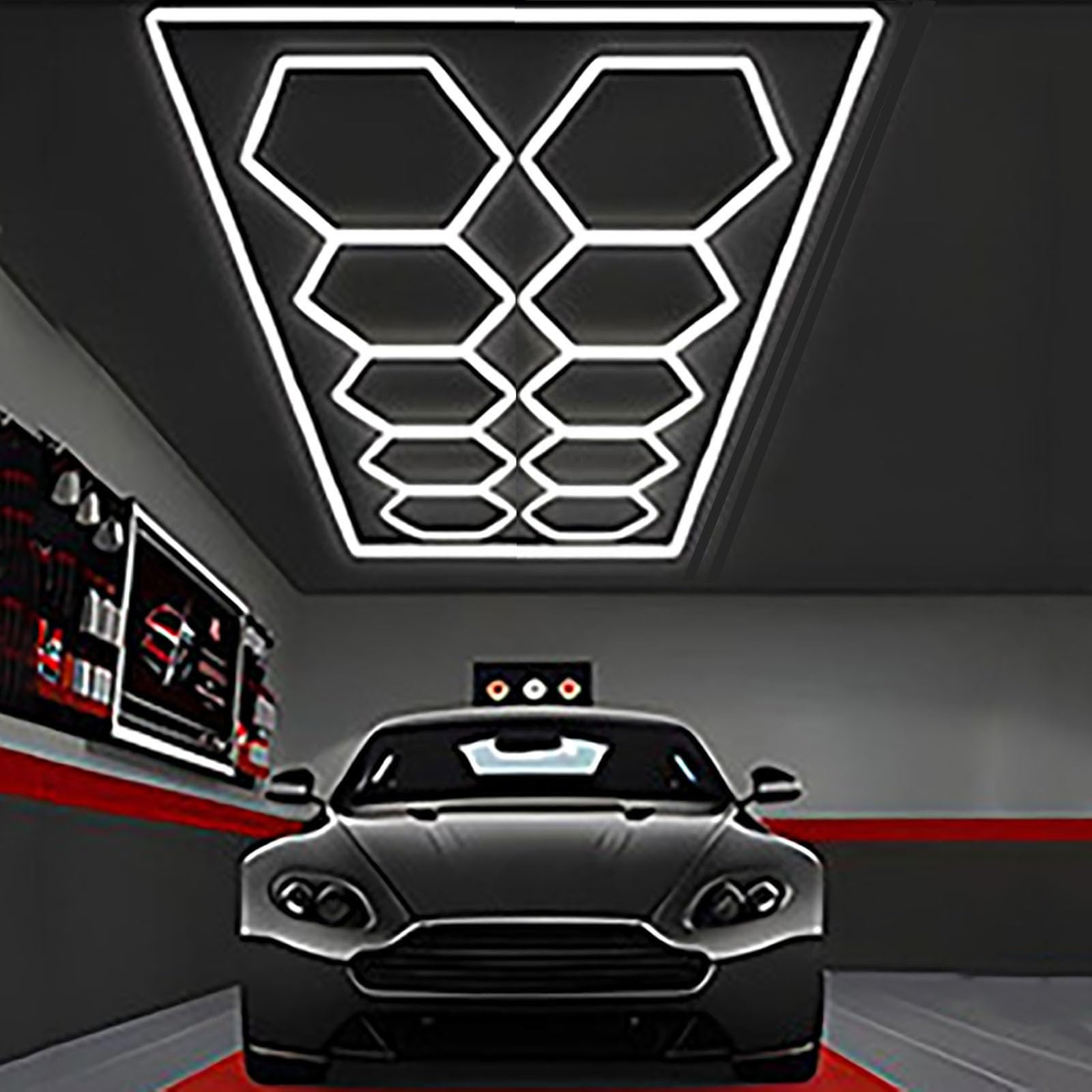 Oprawa garażowa LED, sześciokątna lampa sufitowa LED, oświetlenie garażowe, do warsztatów, myjni samochodowych, sal fitness 10 HEX
