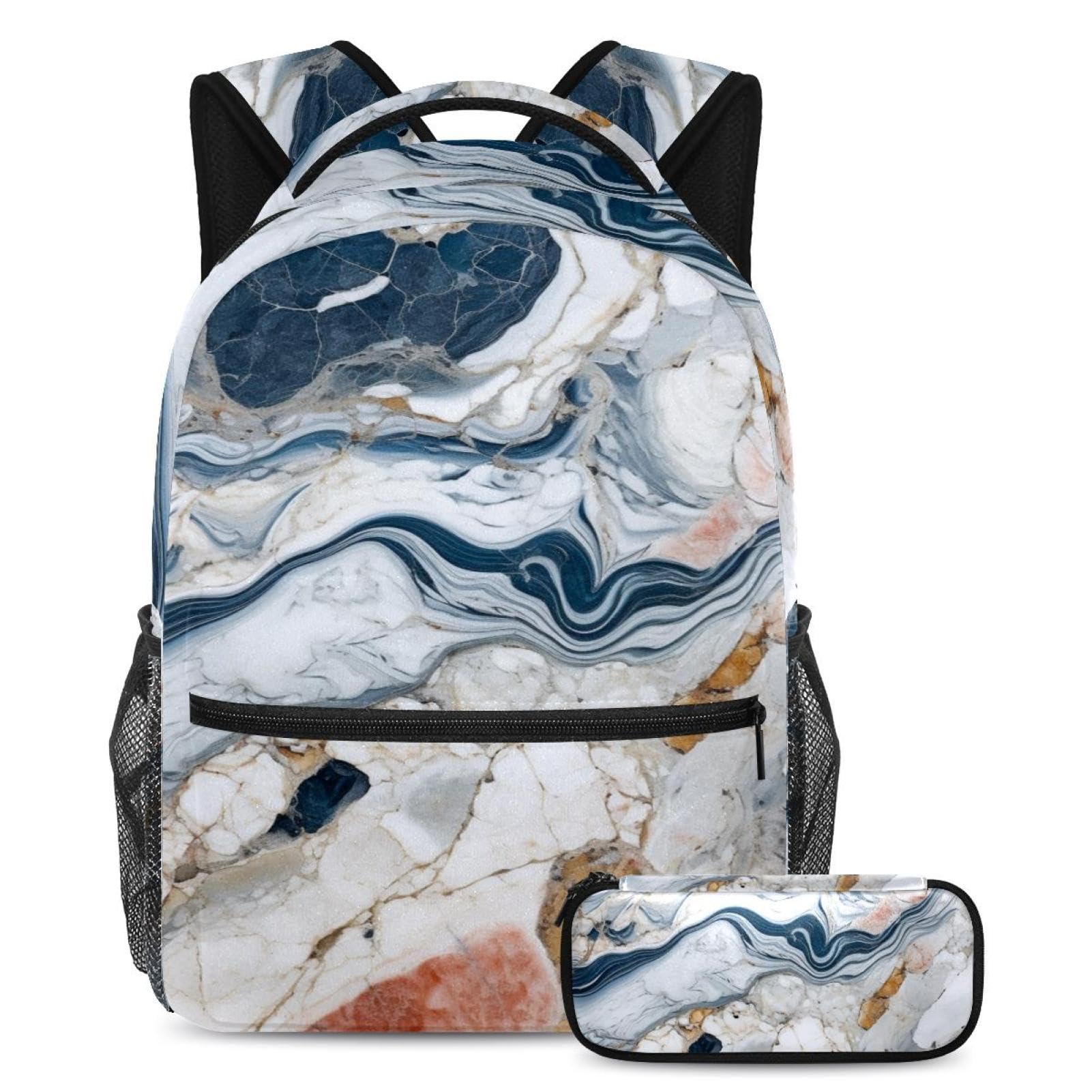 Cartable et sac à dos texture marbrée Large avec trousse aux finitions soignées - 2