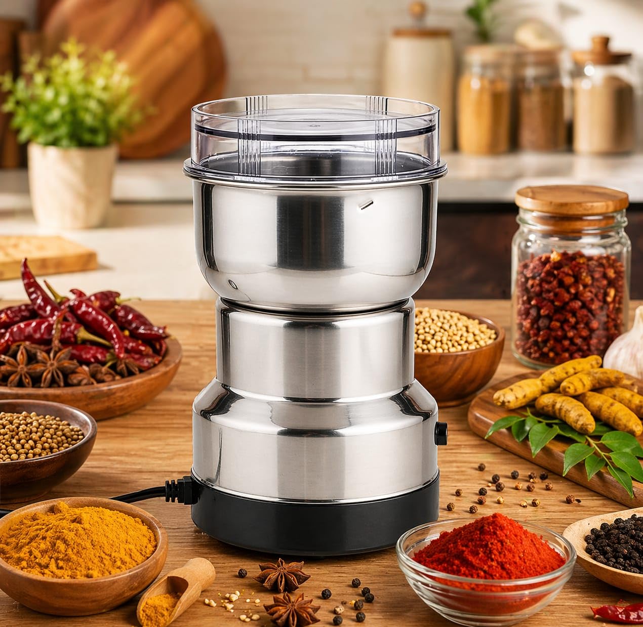 Stainless Steel Electric Spice Grinder. Multi-Purpose Mini Spice and Coffee Mill.Electric Grinder for Domestic Use/Home Use Portable Electric Coffee Beans and Dry Spice Grinding Appliance.-image-18