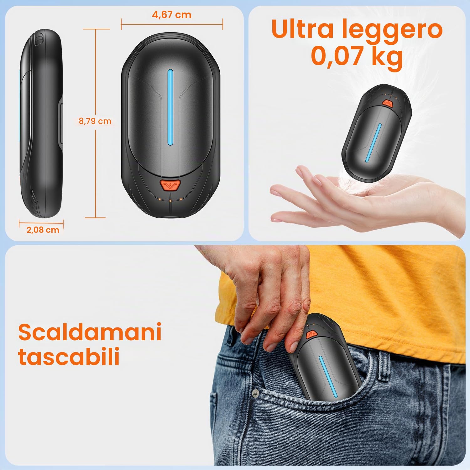scaldamani elettrico ricaricabile riutilizzabili portatile: 6000mAh batteria scalda mani usb c Ricarica scaldino regalo uomo donna per Campeggio All'aperto Caccia 2pack mini hand warmer Durata 20 Ore