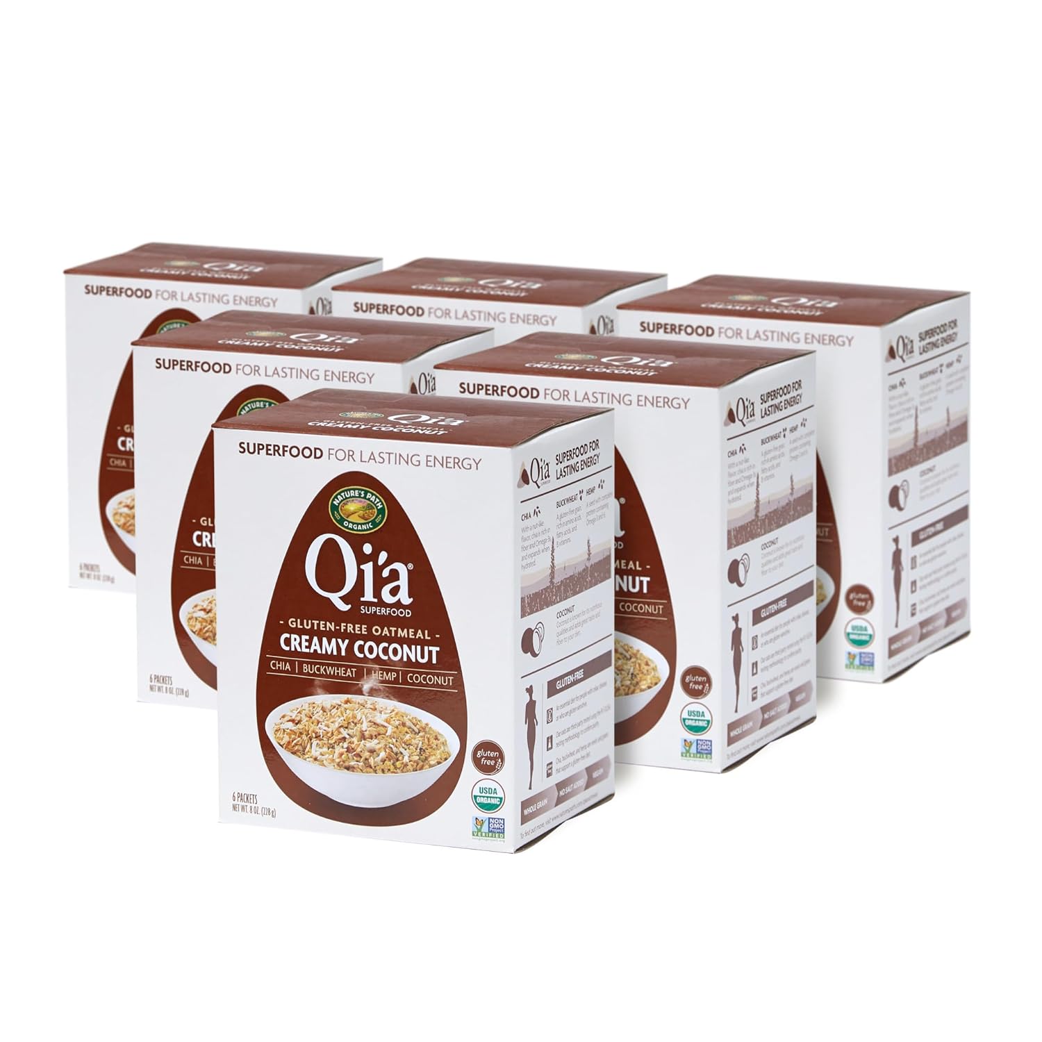 (BB. 13 mar 2026) Nature's Path Organic Qi'a Creamy Coconut Instant Oatmeal, 8 oz (Pack of 6), Gluten Free, Non-GMO Creamy Coconut Instant 8 Ounce (Pack of 6)