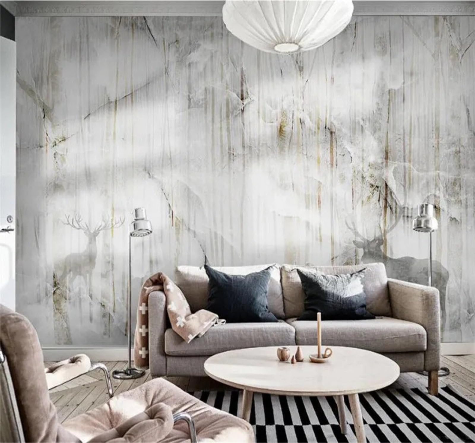 Tzxztt 250Cm×170Cm(B×H) Abstract Forest Reindeer Marble Effect Art Modern 3D Wallpaper Premium Textured Silk Neutral Tones Material Ideal For Living Room Bedroom-250Cm×170Cm
