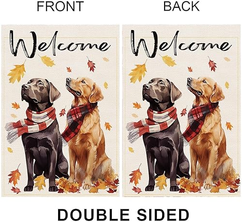Miniatura 5 de Balgardekor Bandera de jardín de perro de bienvenida para exteriores, banderas de jardín de Acción de Gracias, de 12 x 18 pulgadas, doble cara para