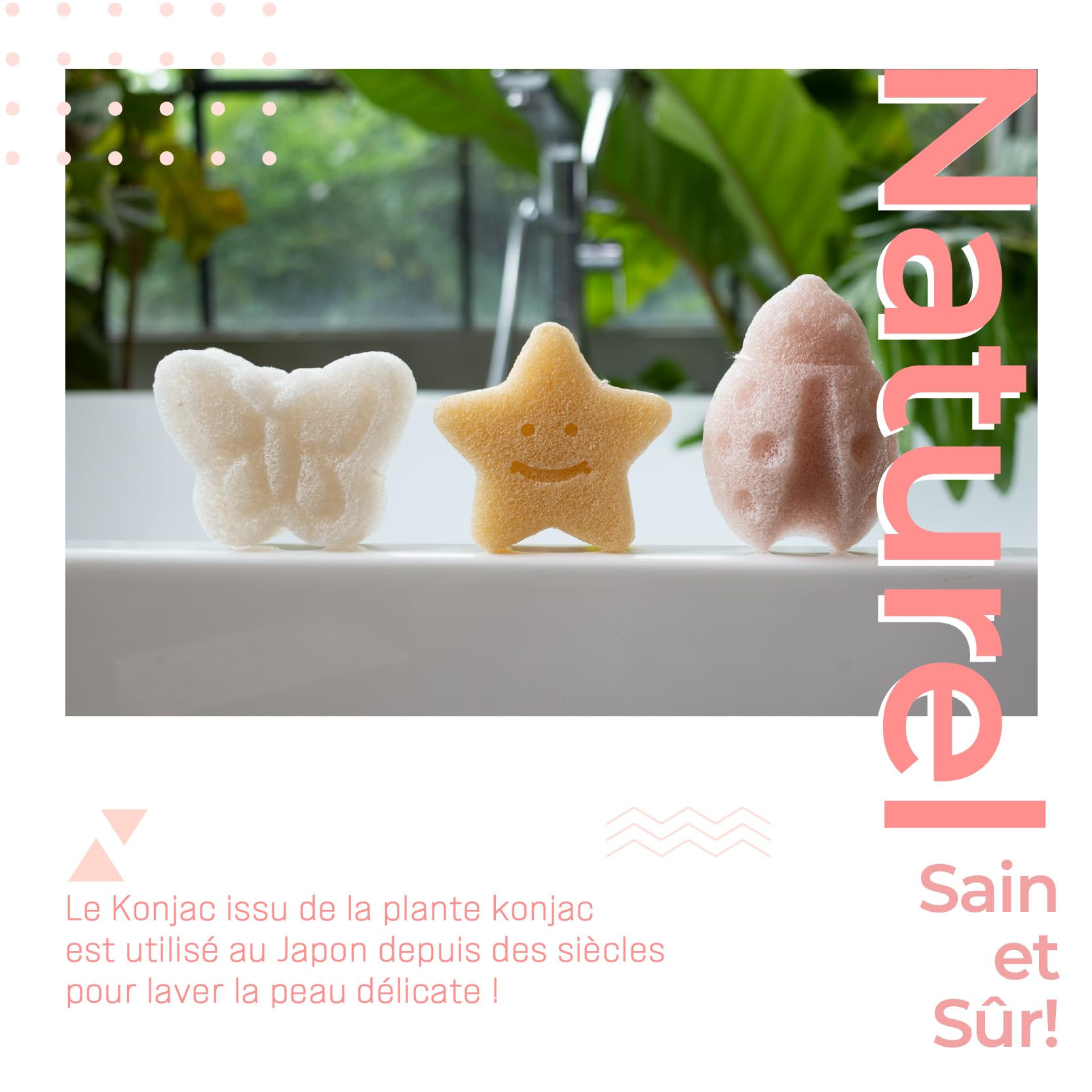 Éponges de bain en Konjac naturel, éponges nettoyantes douces aux formes décoratives, éponge de douche, exfoliation douce, lot de 3 pièces. Set : Papillon, Coccinelle, Étoile